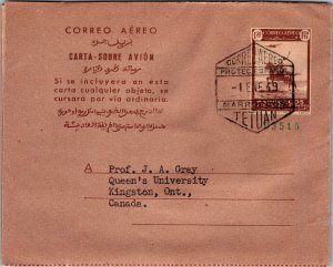 1949 Tetuan Morocco Span Protectorate  Airmail Cover to Kingston Ontario Canada