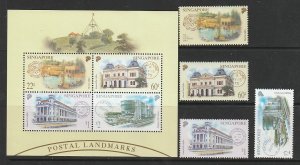 2000 Singapore -Sc 935-939 - 4 singles/SS - MNH VF - Post offices and cancels