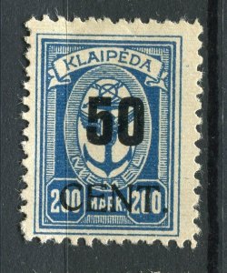 LITHUANIA MEMEL; 1923 Annexation CENT. Surcharged issue Mint hinged 50c. value
