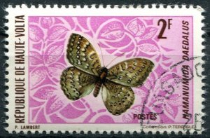 Burkina Faso Sc#245 Used, 2fr lt lil & multi, Native Butterflies (1971)