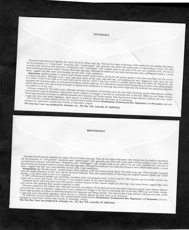 2422-2425 Prehistoric Animals, FDC set/4 Artmaster cachets