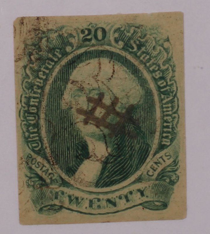 Confederate Scott 13 - 20 Cents Washington - Used - SCV - $400.00