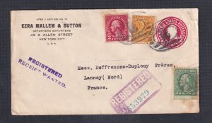 USA 1923 MULTIPLE ISSUES ON 'AVIS DE RECEPTION’ 2c PS COVER NEW YORK TO FRANCE