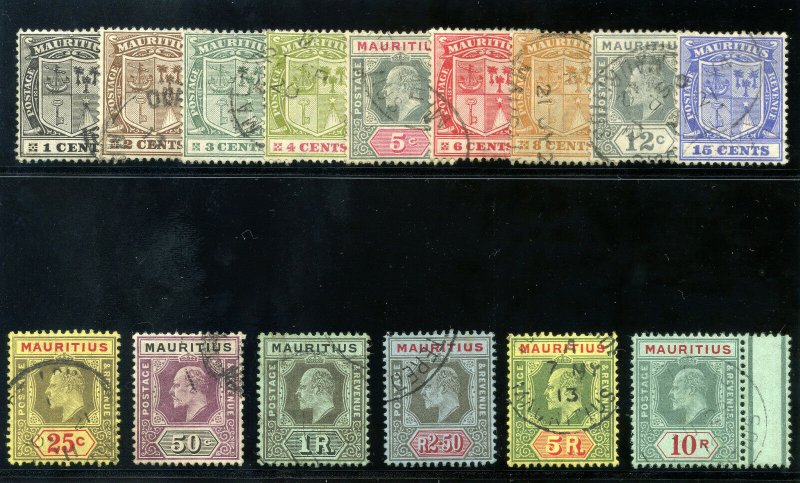 Mauritius 1910 KEVII set complete very fine used. SG 181-195. Sc 137-151.