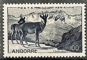 Andorra-French C1 Mint OG 1950 Chamois CV $87.50