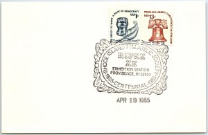 US SPECIAL POSTMARK EVENT CARD RHODE ISLAND PHILATELIC SOCIETY CENTENNIAL 1985 a