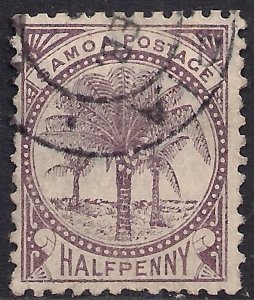 Samoa 1886 - 1900 QV 1/2d Purple Palm Tree used SG 34 Perf 12 x 11.5 ( R1107 )