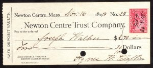 1898, US 2c, Used, Sc R164 on a Very nice Check