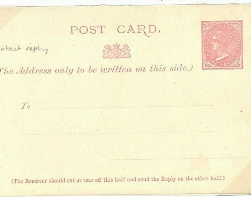 Australian States NEW SOUTH WALES QV Stationery Superb INTACT REPLY CARD  A124