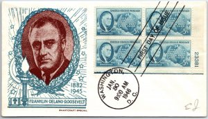 US FIRST DAY COVER IN MEMORY OF PRESIDENT Franklin D. Roosevelt Staehle PB4 1946