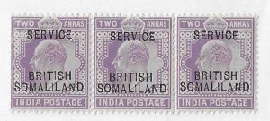 British Somaliland Sc #08 2annas strip of 3 / small 'N' & short �...