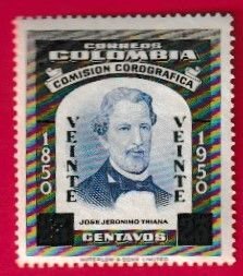 COLOMBIA SCOTT#692 1958 20c JOSE TRIANA OVERPRINT - MH