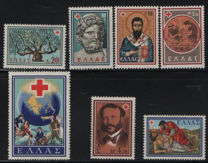 GREECE, 657-663, SET(7), HINGED, 1959, CENT. OF THE RED CROSS IDEA