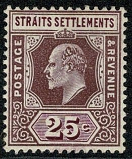 S. SETTLEMENTS KE VII 1906-12 25c Du & Br PURPLE UNUSED SG161 Wmk.MCCA P.14 VGC