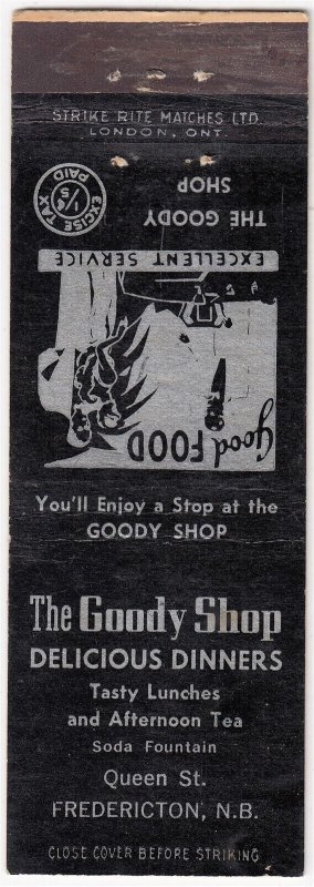 Canada Revenue 1/5¢ Excise Tax Matchbook THE GOODY SHOP Fredericton, N.B.