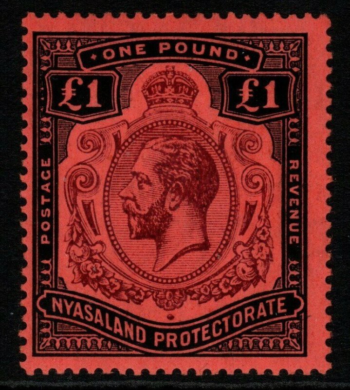 NYASALAND SG98a 1913 £1 PURPLE & BLACK/RED BREAK IN SCROLL MTD MINT