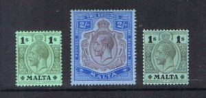 Malta 1914 Sc 59c,60,62 MH