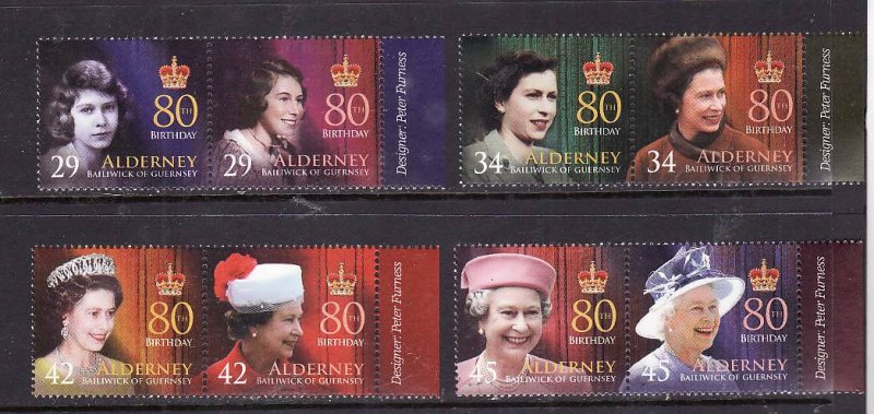 Alderney-Sc#269-72-unused NH set-QEII-80th Birthday-2006-