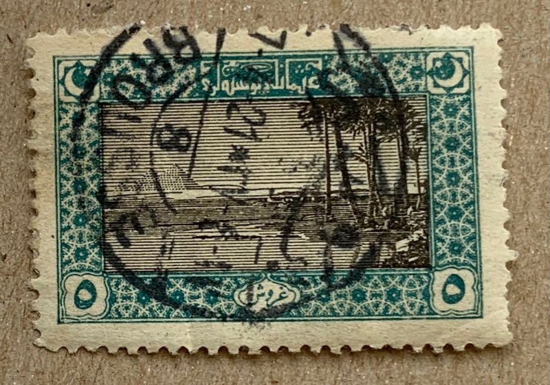 Turkey 1916 5pia Pyramids of Egypt. BROUSSE cancel. Scott 430a, CV $2.00