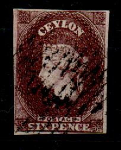 CEYLON SG6b 1859 6d DEEP BROWN USED