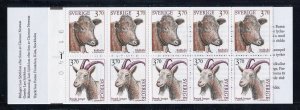 Sweden 2050a MNH, Domestic Animals- Cattle & Goat Cplt.Booklet from 1995.