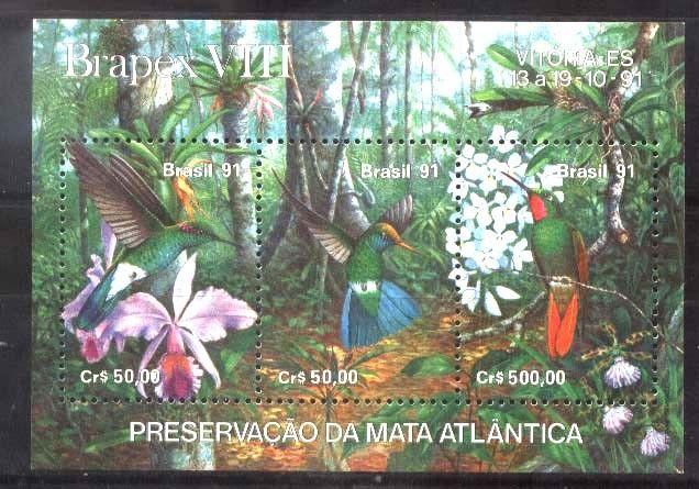 BRASIL BRAZIL 1991 MATA ATLANTICA FLORA FLOWERS FAUNA BIRDS  S/S YV BL 85 MI 86