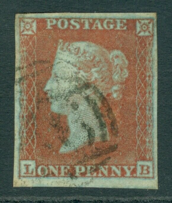 SG 8 1d red-brown plate 140 lettered LB. Very fine used 4 fine margins