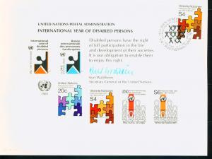 UN NY Sc# SC19 Vienna FD Disabled Persons Souvenir Card