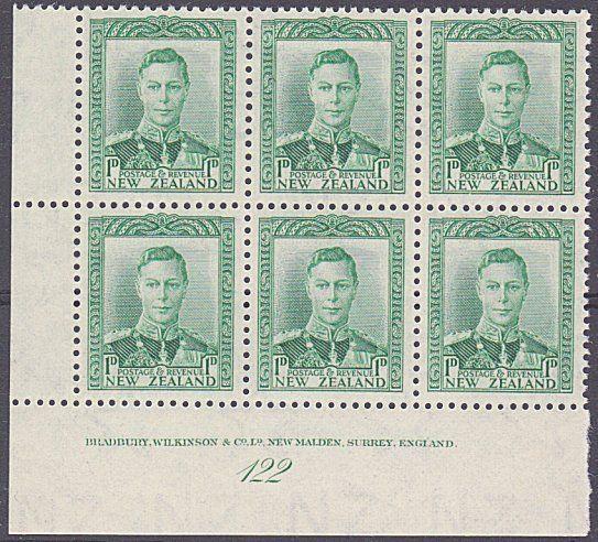 NEW ZEALAND GVI 1d plate block # 122 fine mint..............................4169