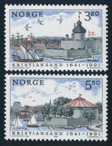 Norway 991-992, MNH. Mi 1064-1065. City of Christiansand-350, 1991. Birds,Sails.