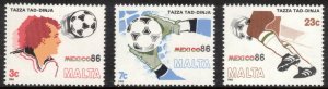 MALTA 1986 World Cup Soccer; Scott 679-81, SG 781-83; MNH