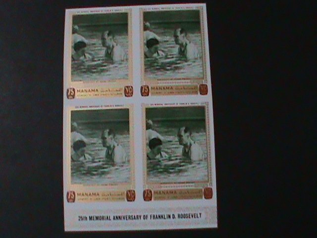 MANAMA-25TH ANNIV: DEATH OF FRANKLIN D. ROOSEVELT-.MNH IMPERF BLOCK-VERY FINE