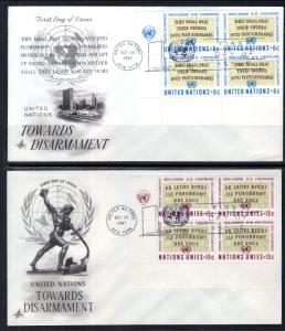 UN New York 177-178 Disarmament Plate Blocks Artcraft Set of Two U/A FDC