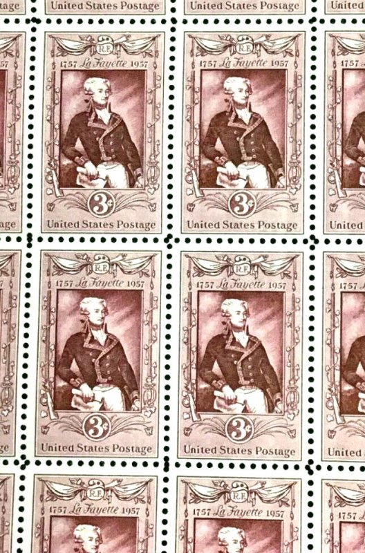 1097 200th  Anniversary Birth of Lafayette 3 c MNH stamps  Sheet of 50   1957