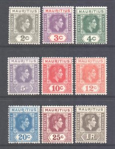 Mauritius Scott 211/219 - SG252/260, 1938 George VI Set to 1r MH*