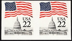 US 2115f MNH VF 22 Cent Flag Over Capitol Imperforate Pair Block Tagging