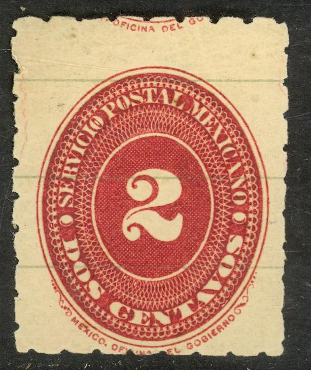 MEXICO 1887 2c Brn Carmine Numeral Issue P.6 on RULED LINE PAPER Sc 202 MH Thins