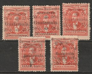 Guatemala 1886 Sc 26-30 set MH*/CTO some disturbed gum