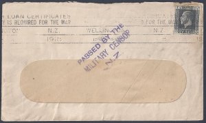 NEW ZEALAND 1918 PASSED BY THE MILITARY CENSOR WINDOW COVER & CANCEL LOAN CERTIF