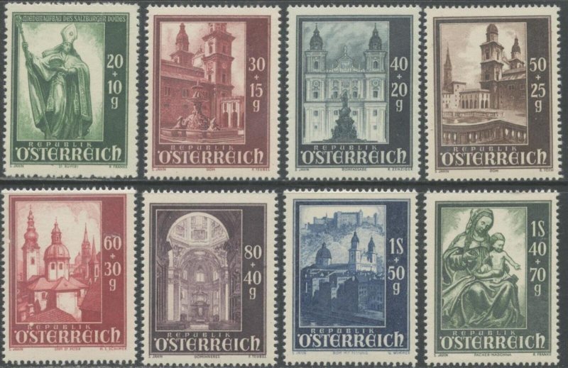 AUSTRIA Sc#B252-B259 1948 Salzburg Cathedral Complete Set OG Mint NH