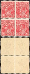 Australia 1924-5 SG 77b/c 1 1/2d scarlet HALEPENCE and thin RAL flaws VFM