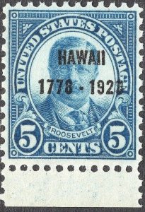 #648 SUPERB MNH OG-5c HAWAII OVERPRINT-NICE GEM STAMP-WITH ATTACHED SELVAGE #B