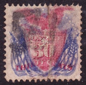 Scott 121, Used, 30c 1869 Pictorial, Faults