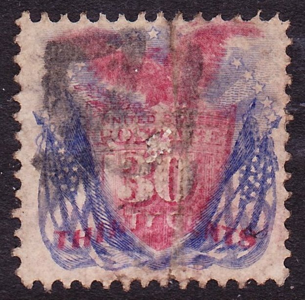 Scott 121, Used, 30c 1869 Pictorial, Faults