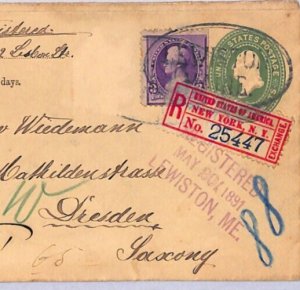 USA Cover New York Registered Transatlantic GERMANY Dresden Saxony 1891 YU145