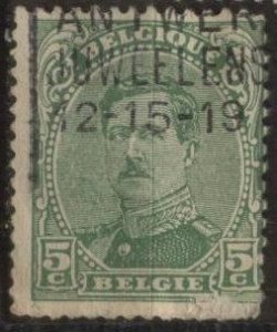 Belgium 111 (used, rough corner lr) 5c King Albert I, green (1915)