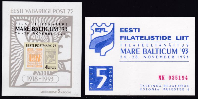 Estonia 1993 Sheet ovrpt. for Mare Balticum '93 Expo+ Entry Ticket  VF/NH(**)