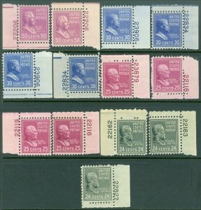 EDW1949SELL : USA 1938 Scott #828//31 Collection of all VF MNH Plate number sgls