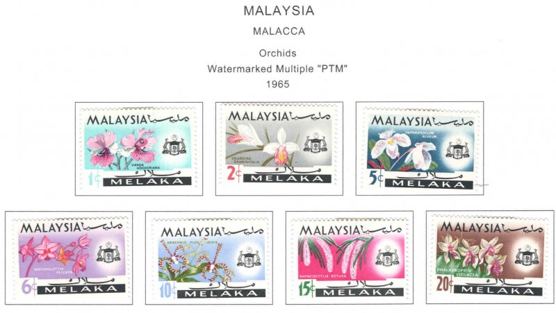 Malaysia Malacca Scott 67-73 MH* Orchid stamp sset