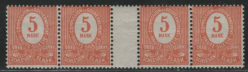 Upper Silesia Scott # 9 (4), label, mint nh, se-tenant, gutter pair